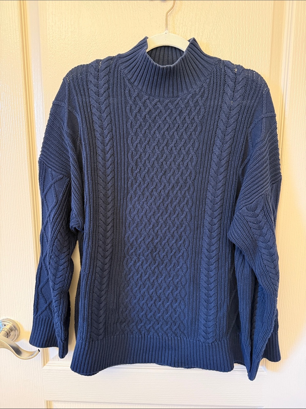 J. Crew Navy Cable Mockneck Sweater